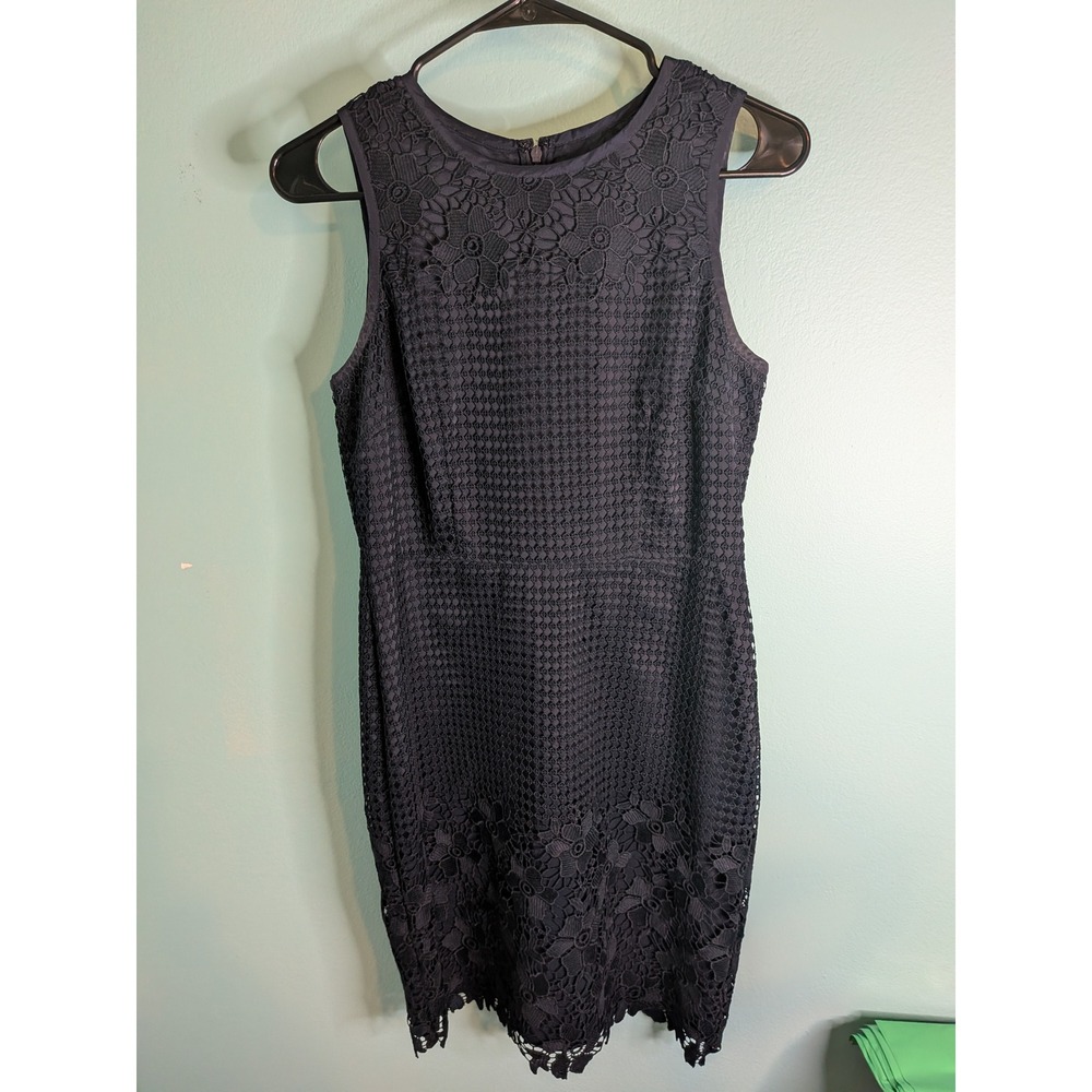 Ann‎ Taylor Petite Navy Blue Floral Lace Sheath Dress Sleeveless Size 6P